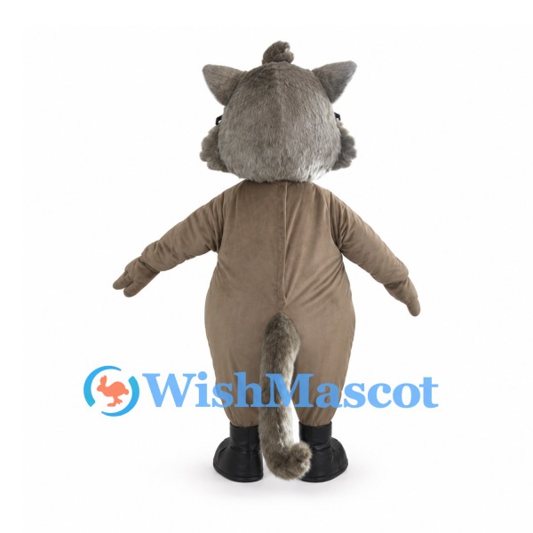 Gray Wolf Mascot Costume with Round Glasses and Black Bow Tie