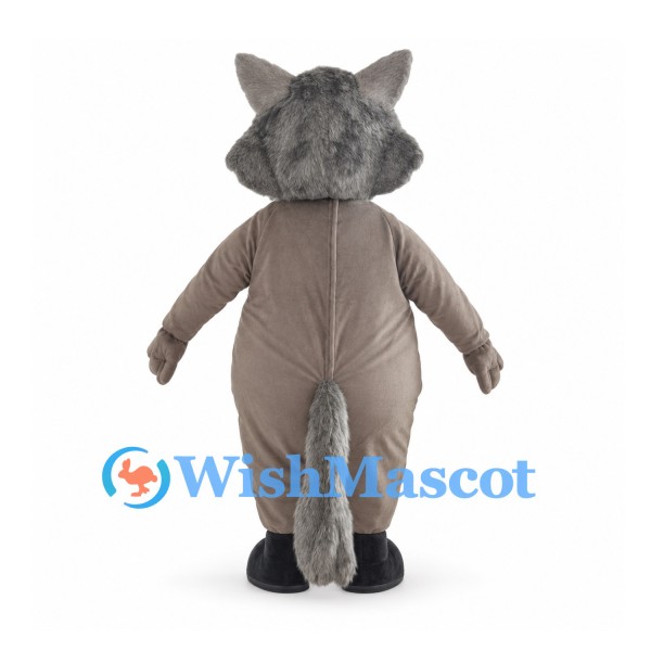 Gray Wolf Mascot Costume with Cream Belly and Large Blue Eyes