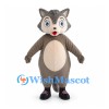 Gray Wolf Mascot Costume with Cream Belly and Large Blue Eyes