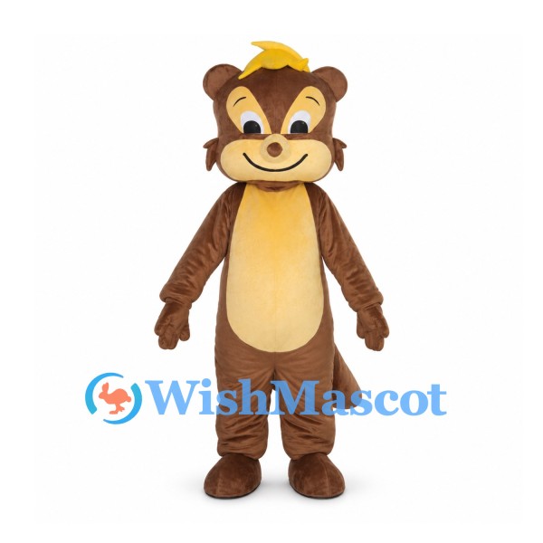 Brown Bear Mascot Costume with Yellow Hair Tuft and Cream Belly