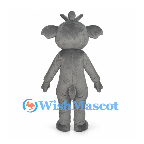 Gray Moose Mascot Costume with Small Antlers and White Belly