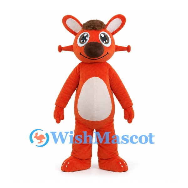 Orange Kangaroo Mascot Costume with Large Brown Nose and White Belly