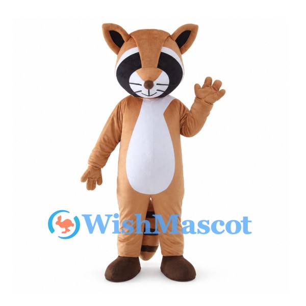 Tan Raccoon Mascot Costume with Black Eye Mask and Ringed Tail