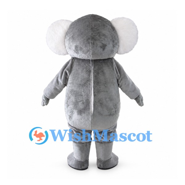 Gray Koala Mascot Costume with White Ears and Rounded Belly