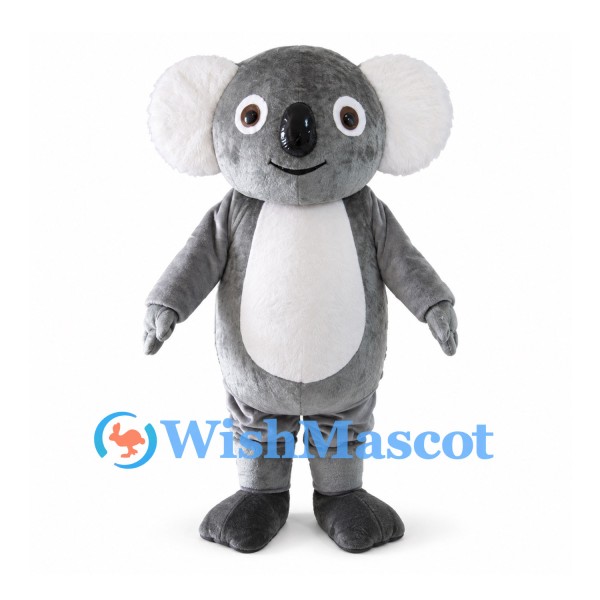 Gray Koala Mascot Costume with White Ears and Rounded Belly