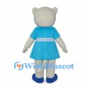 White Cat Mascot Costume with Blue Dress and Matching Shoes