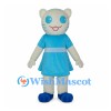 White Cat Mascot Costume with Blue Dress and Matching Shoes