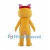 Yellow Cat Mascot Costume with Pink Hat and White Belly