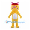 Yellow Cat Mascot Costume with Pink Hat and White Belly