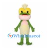 Frog Chef Mascot Costume with White Hat and Cream Apron