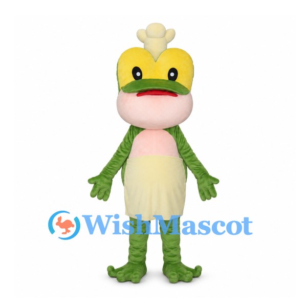 Frog Chef Mascot Costume with White Hat and Cream Apron
