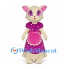 Cream Cat Mascot Costume with Purple Polka Dot Dress and Pink Apron