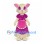 Cream Cat Mascot Costume with Purple Polka Dot Dress and Pink Apron