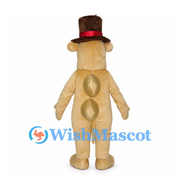 Tan Hippo Mascot Costume with Brown Top Hat