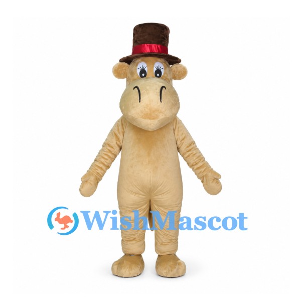 Tan Hippo Mascot Costume with Brown Top Hat