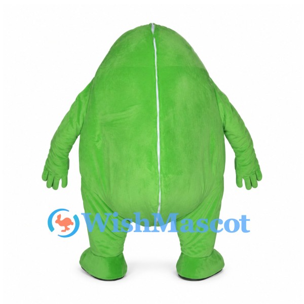 Green Monster Mascot Costume with Rounded Body and Small Fangs