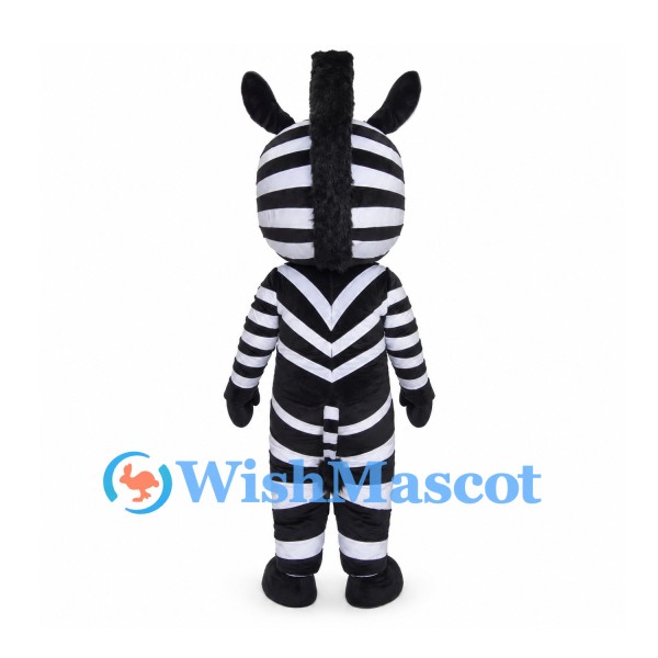 Zebra Mascot Costume with Black and White Stripes and Tall Mane