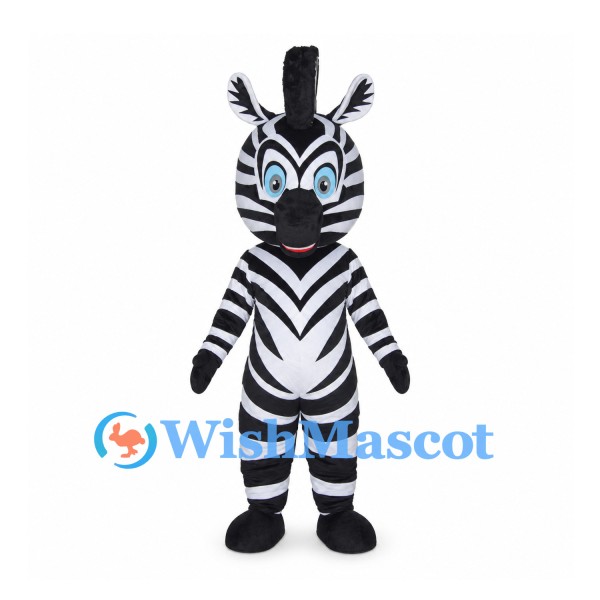 Zebra Mascot Costume with Black and White Stripes and Tall Mane