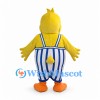 Yellow Duck Mascot Costume with Blue and White Striped Overalls