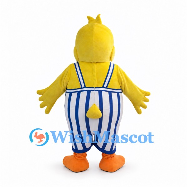 Yellow Duck Mascot Costume with Blue and White Striped Overalls