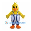 Yellow Duck Mascot Costume with Blue and White Striped Overalls