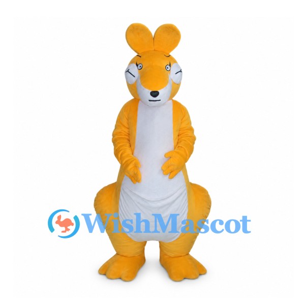 Orange Kangaroo Mascot Costume with Large White Belly and Rounded Ears