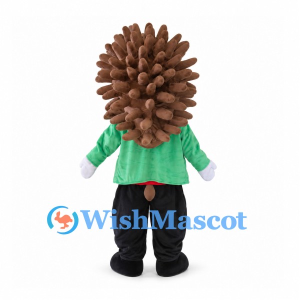 Hedgehog Mascot Costume with Green Jacket and Large Brown Spines