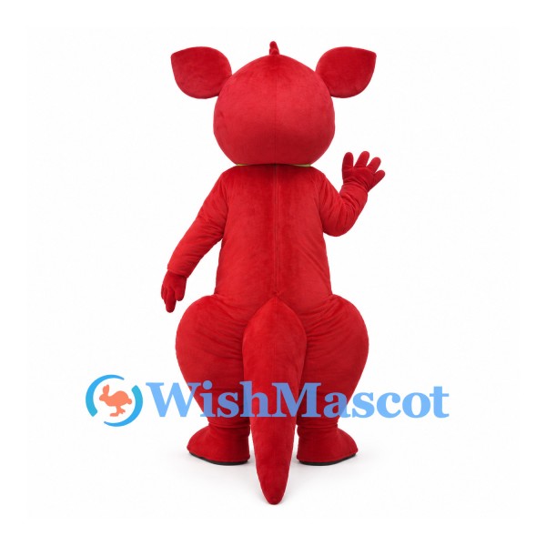 Red Kangaroo Mascot Costume with Green Bandana and Cream Belly