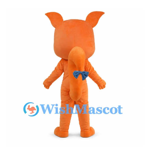Orange Squirrel Mascot Costume with Cream Belly and Blue Tail Bow
