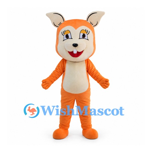 Orange Squirrel Mascot Costume with Cream Belly and Blue Tail Bow