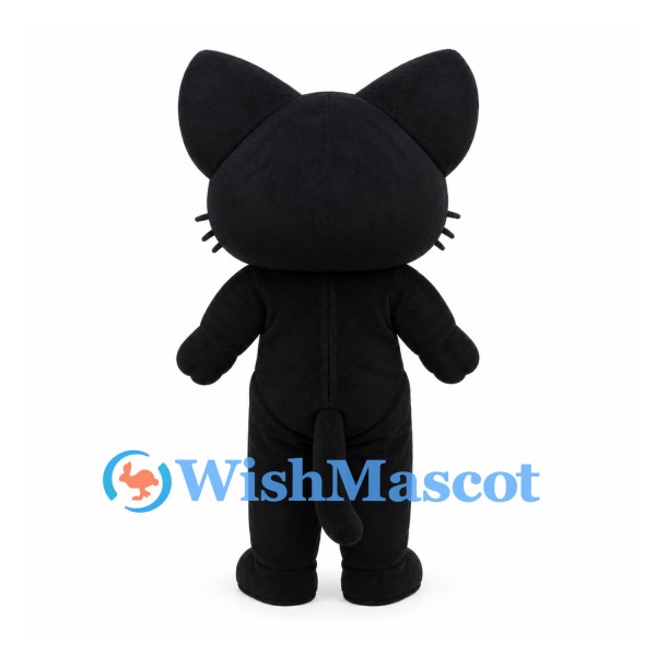 Black Cat Mascot Costume with Round White Eyes and Pink Paw Pads