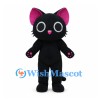 Black Cat Mascot Costume with Round White Eyes and Pink Paw Pads