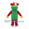 Green Clown Mascot Costume with Red Striped Cap and Neck Tie