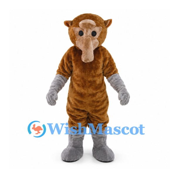Proboscis Monkey Mascot Costume with Long Nose and Gray Hands