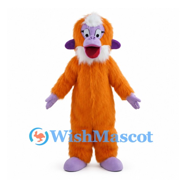 Orangutan Mascot Costume with Orange Fur and Purple Face