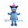 Blue Unicorn Mascot Costume with Black Sunglasses and Red Cape