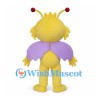 Yellow Butterfly Mascot Costume with Purple Wings and Red Tipped Antennae