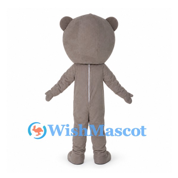 Bear Character Mascot Costume with Taupe Hood and Brown Bow Tie