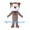 Bear Character Mascot Costume with Taupe Hood and Brown Bow Tie