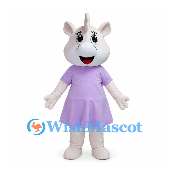 White Unicorn Mascot Costume with Lavender Dress