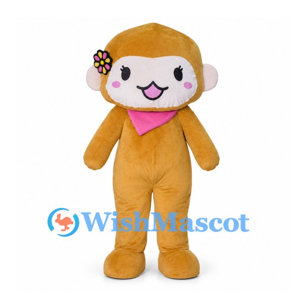 Golden Monkey Mascot Costume with Pink Bandana and Hair Flower
