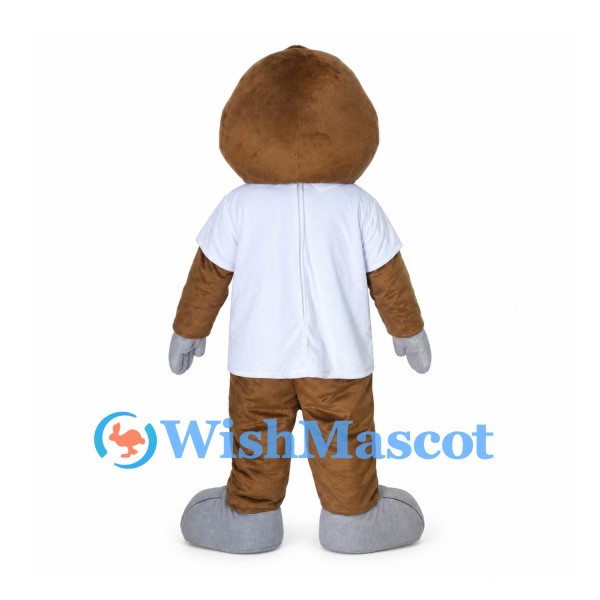 Brown Mole Mascot Costume with Round Glasses and White Shirt