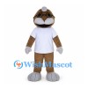 Brown Mole Mascot Costume with Round Glasses and White Shirt