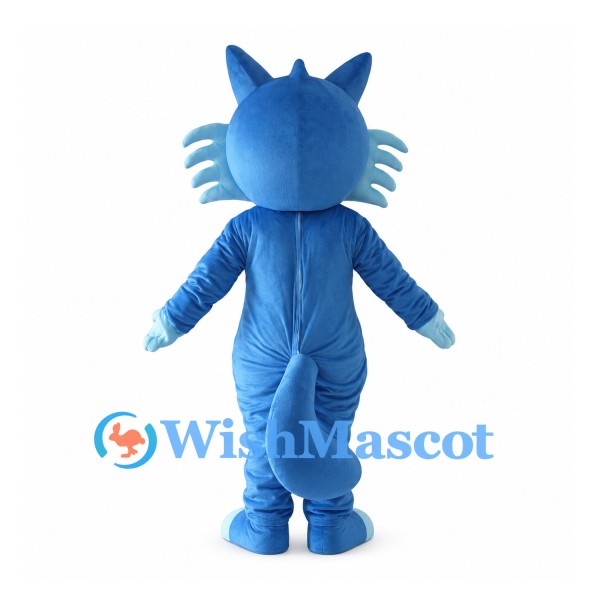 Blue Cat Mascot Costume with Spiked Light Blue Cheeks and White Belly