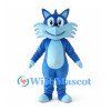 Blue Cat Mascot Costume with Spiked Light Blue Cheeks and White Belly