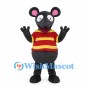 Black Mouse Mascot Costume with Red and Yellow Striped Shirt