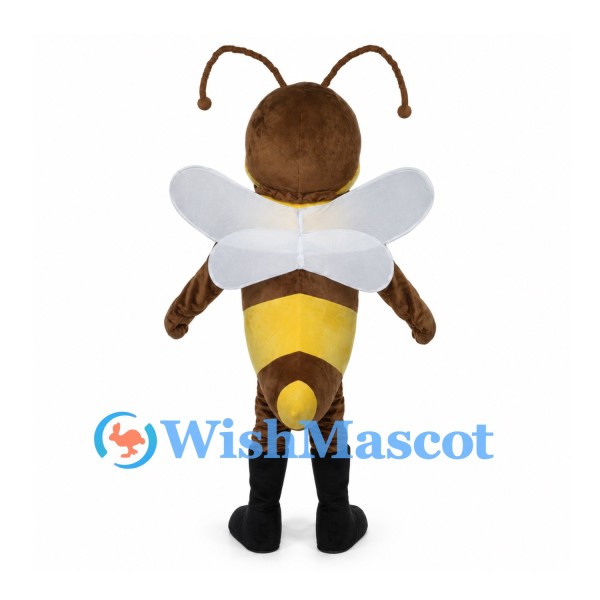 Bee Mascot Costume in Brown and Yellow with Four White Wings