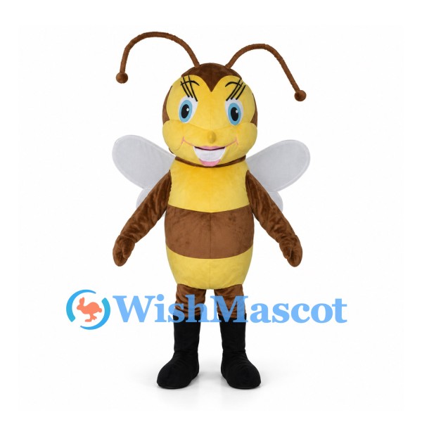 Bee Mascot Costume in Brown and Yellow with Four White Wings