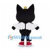 Black Cat Mascot Costume with Gold Crown and White Ruffled Collar