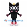 Black Cat Mascot Costume with Gold Crown and White Ruffled Collar